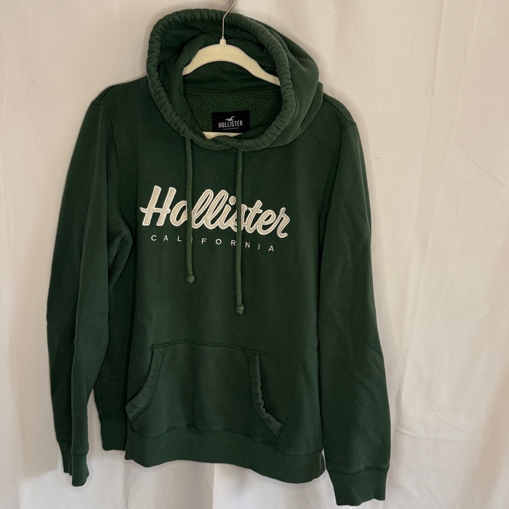 Hollister Men's Classic Logo Pocket Hoodie Sweatshirt - Green - Large